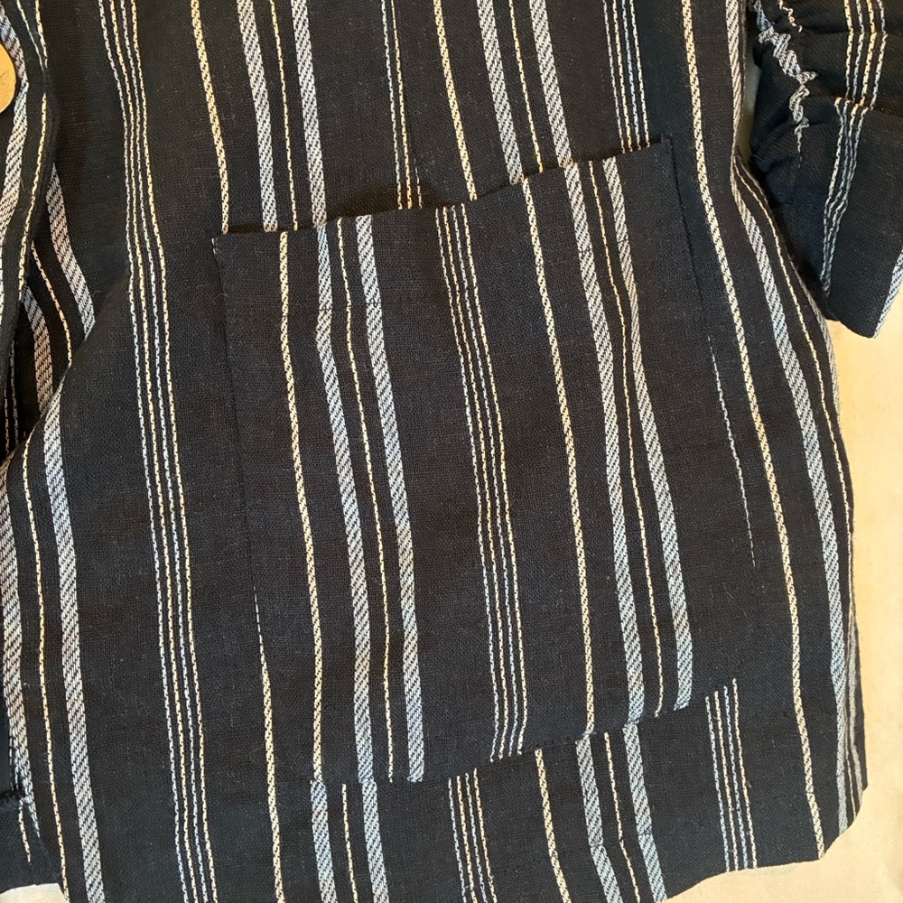 Spring Linen Blazer Women Large Navy/Light Blue/White Striped Blazer Linen Blend - Picture 4 of 12